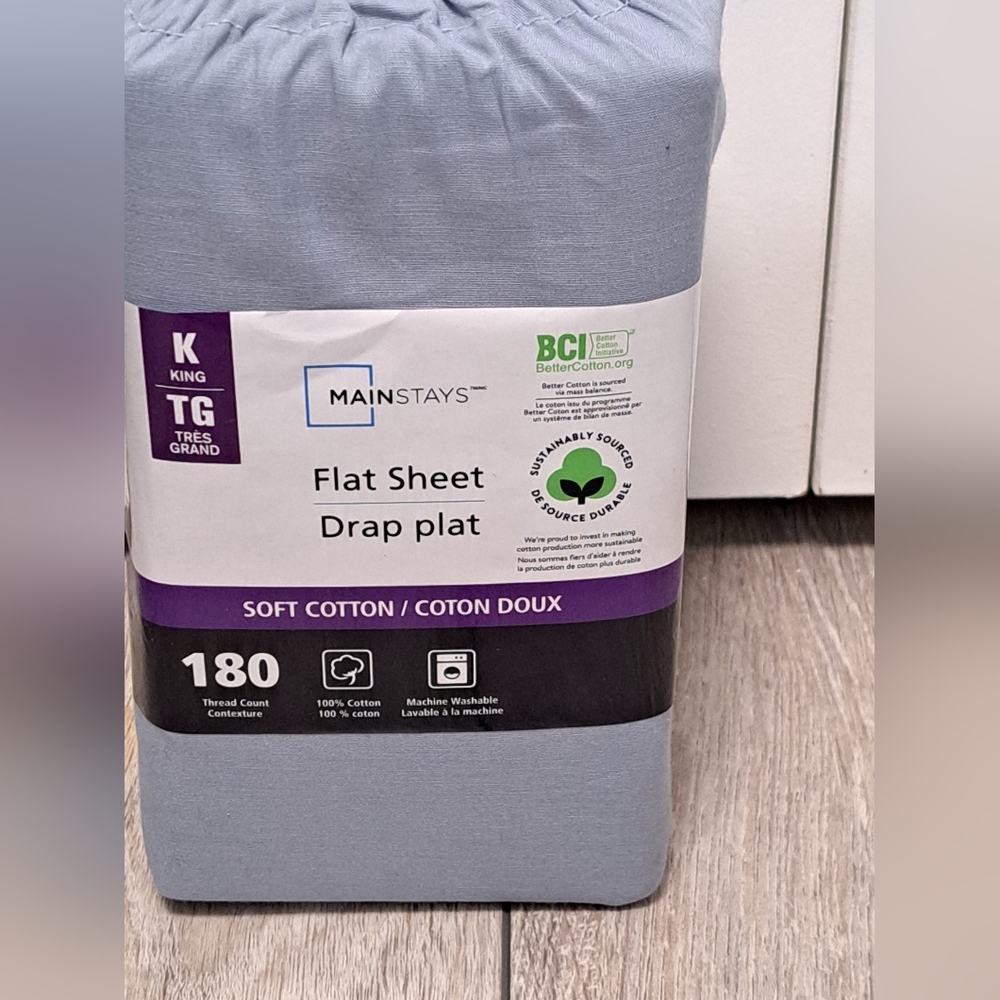NEW Mainstays Cotton Flat Sheet - King, Blue